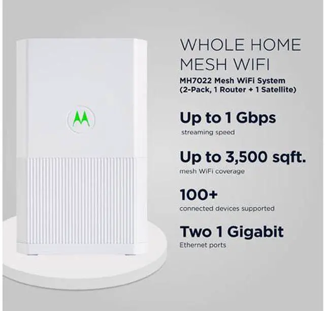 Alt view image 6 of 10 - Motorola Whole Home Mesh WiFi Satellite, AC2200 Tri-Band Mesh WiFi Add on, up to 3,000 sq ft (MH7021), White