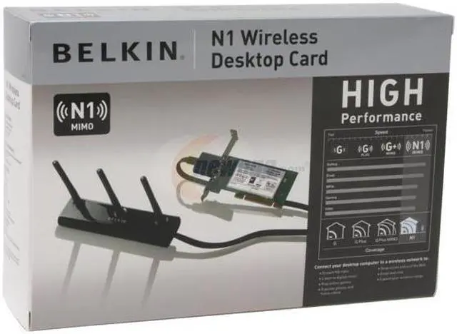 Alt view image 6 of 6 - BELKIN F5D8001 N1 Wireless Desktop Card IEEE 802.11b/g, IEEE 802.11n Draft 32bit PCI Up to 300Mbps Wireless Data Rates