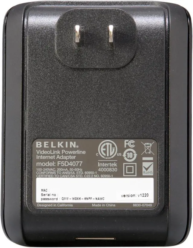Alt view image 4 of 7 - BELKIN F5D4077 VideoLink Powerline Internet Adapter Up to 200Mbps