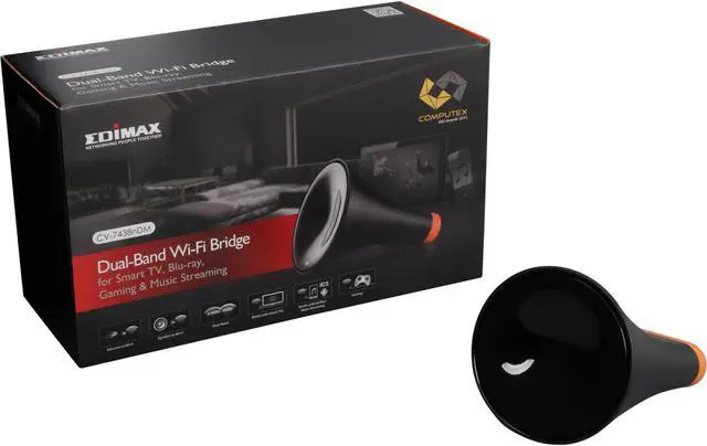 Main image of Edimax CV-7438nDM Dual-band Wireless Bridge, Wireless Speaker Adapter for AirPlay Music Streaming, Converts Wired Smart TV / Blu-Ray / Gaming Console to Wireless Network, CD-less Setup by SmartPhone