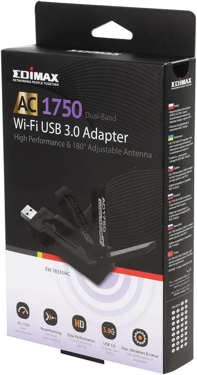 Alt view image 6 of 6 - EDIMAX EW-7833UAC AC1750 Dual-Band Wi-Fi USB 3.0 Adapter with 180-degree Adjustable Antenna