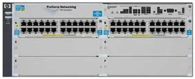 Main image of HP J8699A 10/100/1000Mbps ProCurve 5406zl-48G Intelligent Edge Switch 4 open module slots
48 RJ-45 10/100/1000 ports (IEEE 802.3 Type 10Base-T, IEEE 802.3u Type 100Base-T, IEEE 802.3ab Type 1000Base-T)
Supports a maximum of 16 10-GbE port