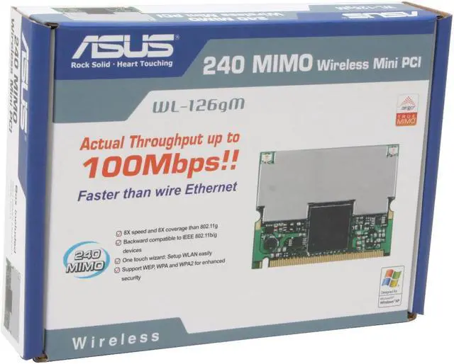 Alt view image 5 of 5 - ASUS WL-126gM MIMO Wireless Adapter IEEE 802.11b/g Mini PCI Up to 240Mbps Wireless Data Rates