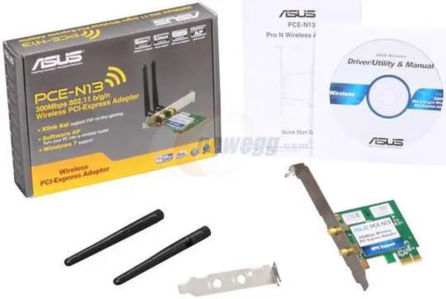 Alt view image 5 of 5 - ASUS PCE-N13 Wireless Adapter IEEE 802.11b/g/n PCI Express 150/300Mbps Transfer/Receive Rate 64-bit/128-bit WEP, TKIP, and AES WI-Fi alliance WPA, WPA2