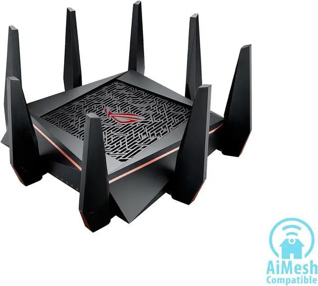 Alt view image 2 of 8 - ASUS Gaming Router Tri-band Wi-Fi (Up to 5334 Mbps) for VR & 4K Streaming, 1.8GHz Quad-Core Processor, Gaming Port, Whole Home Mesh System, & AiProtection Network with 8xGigabit LAN Ports (GT-AC5300)