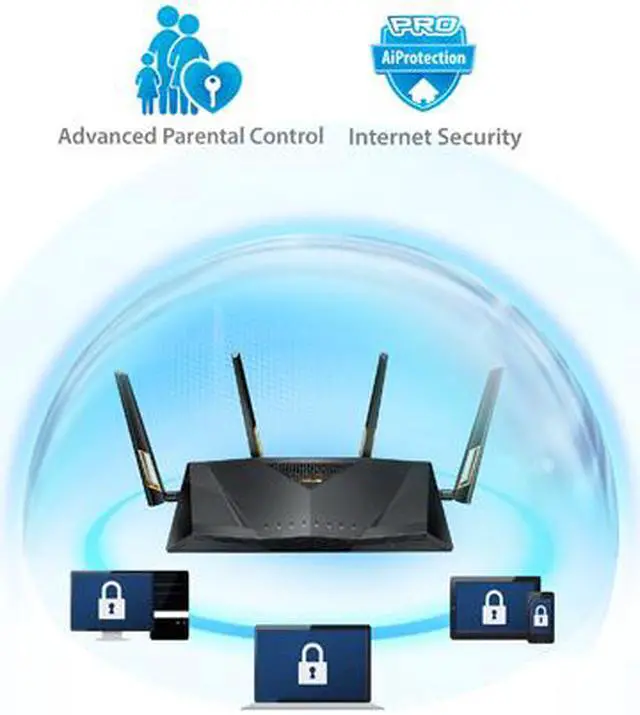 Alt view image 6 of 11 - ASUS AX6000 Dual-band WiFi 6 Gaming Router, game acceleration, Mesh WiFi support, Lifetime Free Internet Security, Gamer Private Network, Mobile Game Boost, Streaming & Gaming