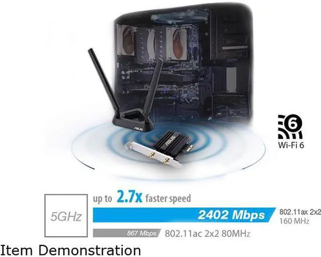 Alt view image 3 of 6 - ASUS PCE-AX58BT AX3000 Dual Band PCI-E WiFi 6 (802.11ax) Adapter IEEE 802.11 ax, Bluetooth 5.0 PCI Express AX 3000 (2402Mbps+574Mbps) Wireless Data Rates