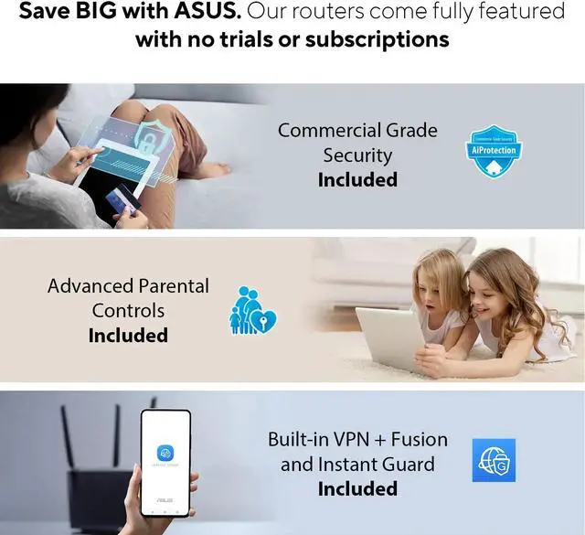 Alt view image 3 of 11 - ASUS ZenWiFi Whole-Home Tri-band Mesh WiFi 6E System (ET8 3PK), Coverage up to 7,500 sq.ft, 6600Mbps, new 6GHz band, AiMesh, Lifetime Free Internet Security, Parental Control, Easy Setup, Instant Guard