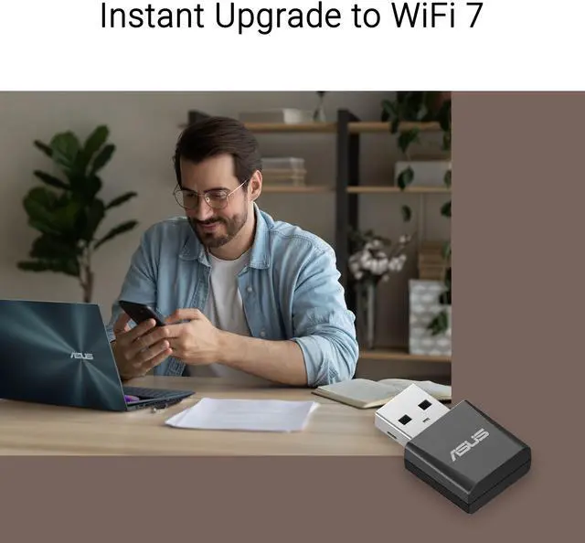 Alt view image 6 of 9 - ASUS Tri-band BE6500 WiFi 7 Nano USB Adapter, 6GHz band, support 4096-QAM, Plug and play, Compatible with Windows 10 & 11