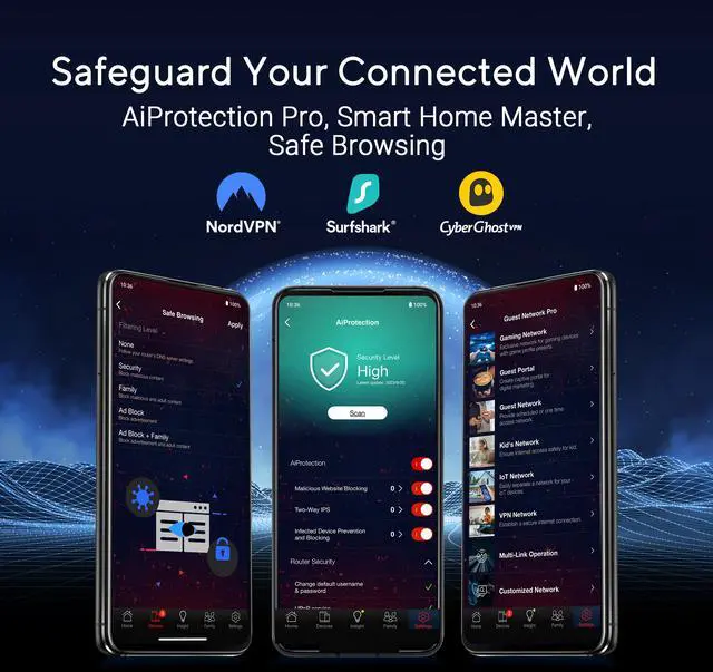 Alt view image 8 of 10 - ASUS ROG Strix GS-BE12000 WiFi 7 Tri-band Router, 12000 Mbps, 20G wired capacity, 3,000 sq. ft. Coverage, 2.0GHz Quad-core CPU, Game Acceleration, Triple-Level Security, AiMesh Compatible