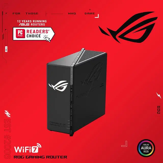 Alt view image 2 of 10 - ASUS ROG Strix GS-BE12000 WiFi 7 Tri-band Router, 12000 Mbps, 20G wired capacity, 3,000 sq. ft. Coverage, 2.0GHz Quad-core CPU, Game Acceleration, Triple-Level Security, AiMesh Compatible