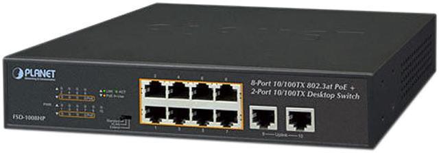 PLANET FSD-1008HP Unmanaged 8-Port 10/100TX 802.3at PoE + 2-Port 10/100TX  Desktop Switch (120 watts)