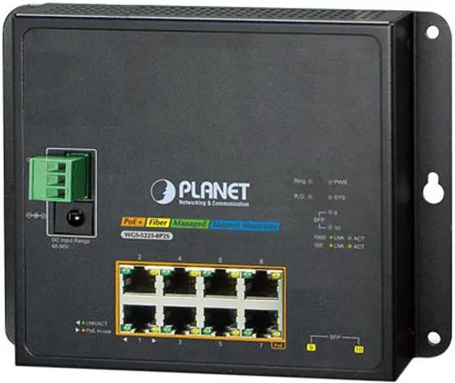 Main image of PLANET WGS-5225-8P2S Managed Industrial L2+ 8-Port 10/100/1000T 802.3at PoE + 2-Port 100/1000X SFP Wall-mount Managed Switch