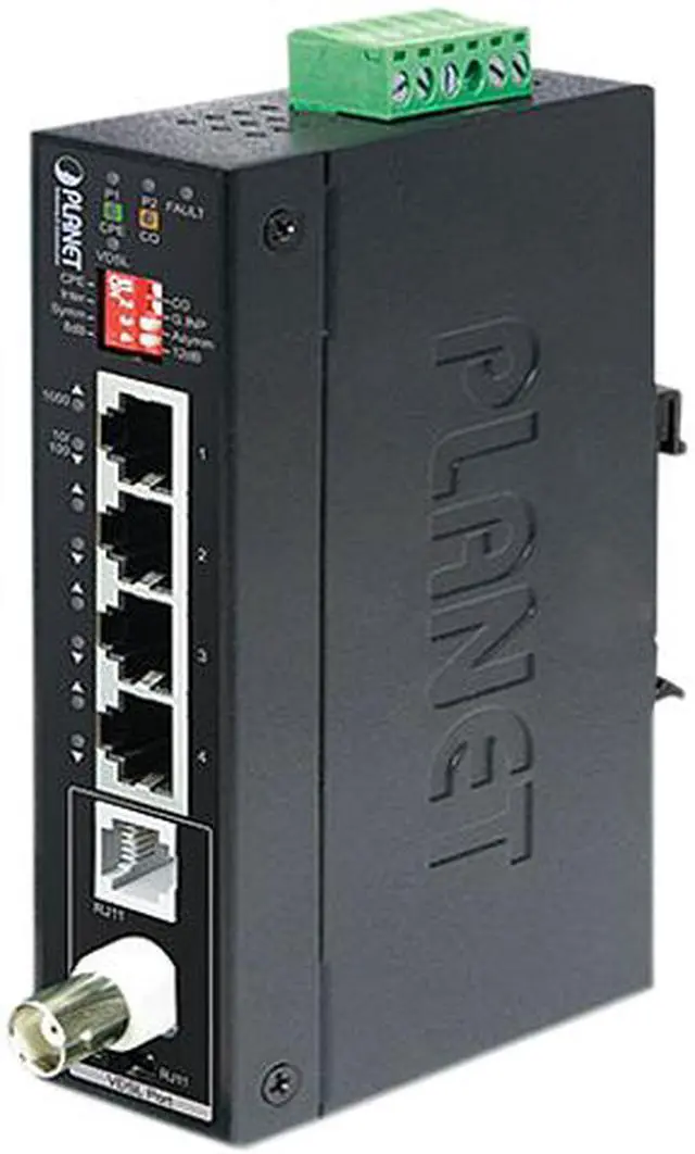 Main image of PLANET IVC-234GT Unmanaged Industrial 1-Port BNC / RJ11 to 4-Port Gigabit Ethernet Extender