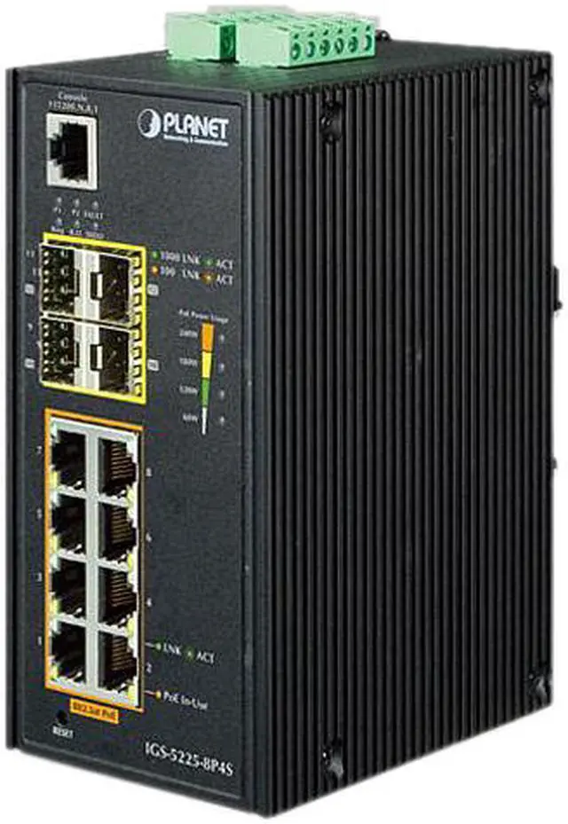 Main image of Planet IGS-5225-8P4S Industrial L2+ 8-Port 10/100/1000T 802.3at PoE + 4-Port 100/1000X SFP Managed Ethernet Switch (-40 - 75 degrees C)