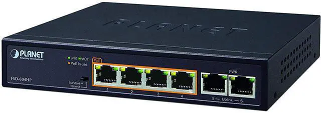 Main image of PLANET FSD-604HP Unmanaged 4-Port 10/100TX 802.3af/at PoE + 2-Port 10/100TX Desktop Switch (60 Watts)