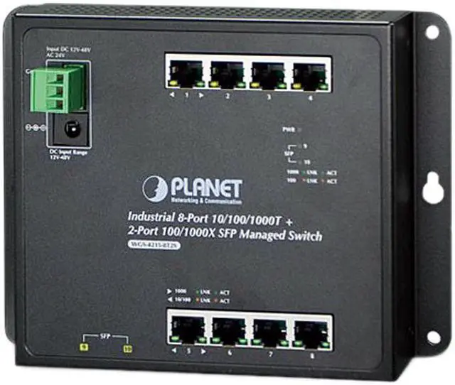 Main image of Planet WGS-4215-8T2S Industrial 8-Port 10/100/1000T + 2-Port 100/1000X SFP Wall-mount Managed Switch (-40 - 75 degrees C)