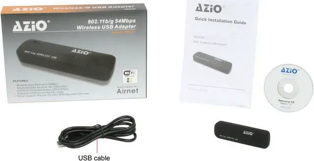 Alt view image 5 of 5 - AZiO AWU254 802.11g 54Mbps Wireless Pen Adapter IEEE 802.11b/g USB 2.0 Up to 54Mbps Wireless Data Rates