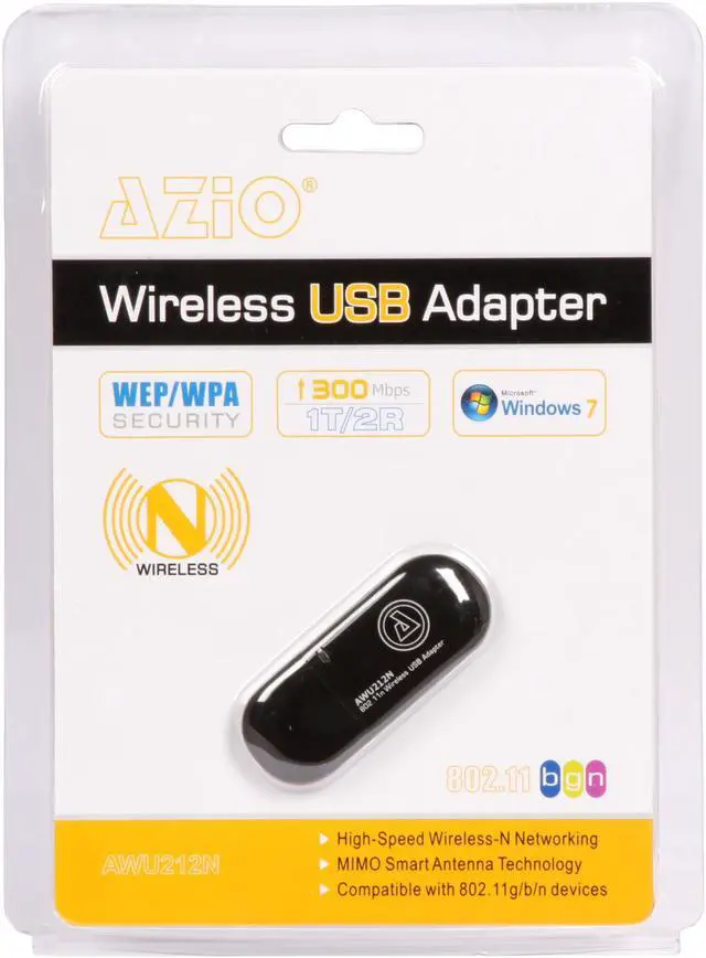Alt view image 5 of 5 - AZiO AWU212N Wireless Adapter 1T2R IEEE 802.11b/g/n USB 2.0 Up to 300Mbps Wireless Data Rates