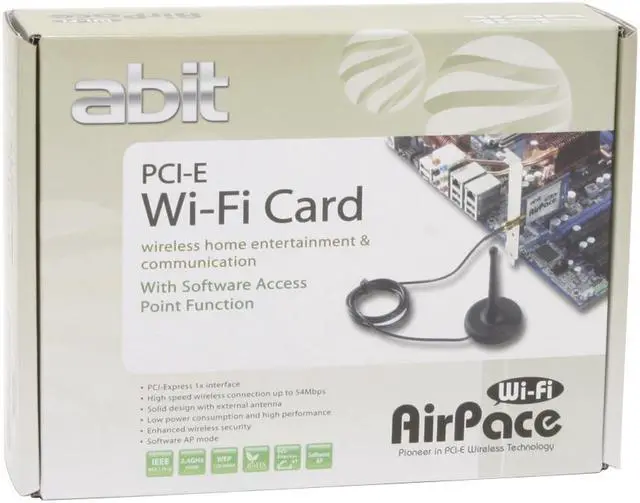 Alt view image 7 of 7 - ABIT AirPace Wi-Fi Wireless Adapter IEEE 802.11b/g, Wi-Fi compliant PCI Express Up to 54Mbps Wireless Data Rates