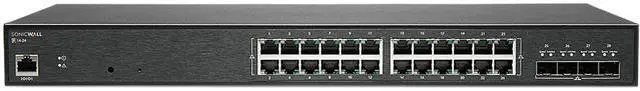 Main image of SonicWall Switch SWS14-24 28 Ports - Manageable - Gigabit Ethernet, 10 Gigabit Ethernet - 1000Base-T, 10GBase-X - 2 Layer Supported - Modular - 36 W Power Consumption - Optical Fiber, Twisted Pair