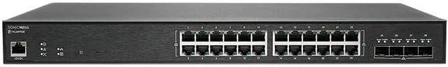 Main image of SonicWall Managed PoE Switch SWS14-24FPOE | 02-SSC-2468 28 Ports - Manageable - 2 Layer Supported - Modular - 500.40 W Power Consumption - 410 W PoE Budget - Optical Fiber, Twisted Pair - PoE Ports