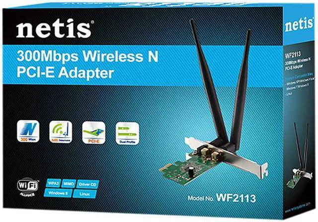 Alt view image 5 of 5 - NETIS WF2113 300Mbps Wireless N PCI-E Adapter with 5 dBi High Gain Antennas and Low Profile Bracket Compatible with Windows MAC Linux OS