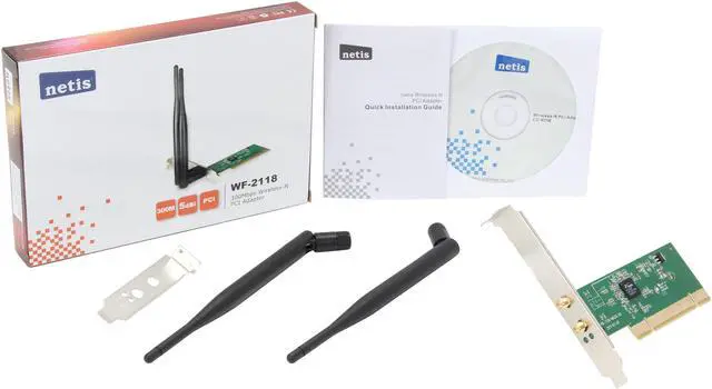 Alt view image 5 of 5 - NETIS WF-2118 300Mbps Wireless N PCI Adapter with 5 dBi High Gain Antennas and Low Profile Bracket