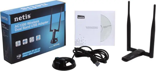 Alt view image 6 of 6 - NETIS WF2190 AC1200 Wireless High Gain USB 3.0 Adapter with Dual 5 dBi Antenna & USB Cradle Extension Compatible with Windows MAC Linux OS