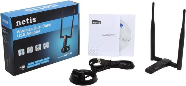 Alt view image 6 of 6 - NETIS WF2151 N600 Wireless High Gain USB Adapter with Dual 5dBi Antennas and USB Cradle Extension Compatible with Windows MAC Linux OS