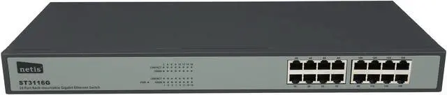 Alt view image 2 of 6 - NETIS ST3116G Unmanaged 16 Port Gigabit Ethernet Rackmount Switch