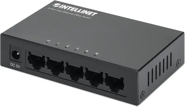 Main image of Intellinet 5-Port Fast Ethernet Office Switch, Desktop Size, Metal, IEEE 802.3az (Energy Efficient Ethernet)
