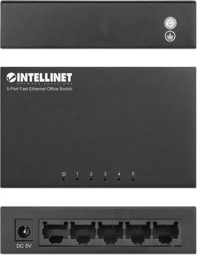 Alt view image 5 of 7 - Intellinet 5-Port Fast Ethernet Office Switch, Desktop Size, Metal, IEEE 802.3az (Energy Efficient Ethernet)