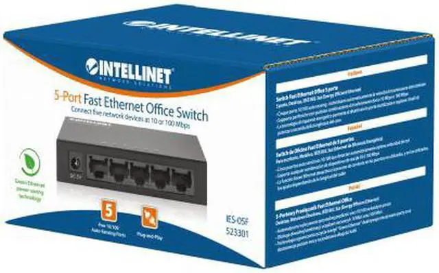Alt view image 7 of 7 - Intellinet 5-Port Fast Ethernet Office Switch, Desktop Size, Metal, IEEE 802.3az (Energy Efficient Ethernet)