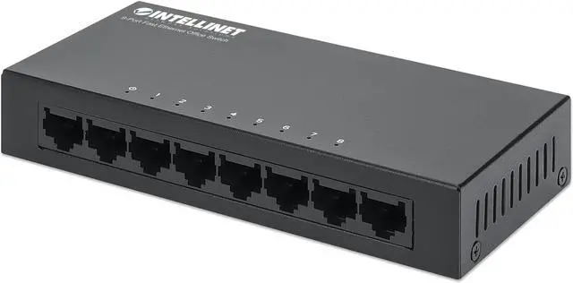 Main image of Intellinet 8-Port Fast Ethernet Office Switch, Desktop Size, Metal, IEEE 802.3az (Energy Efficient Ethernet)