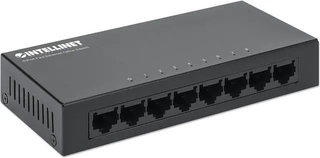 Alt view image 2 of 7 - Intellinet 8-Port Fast Ethernet Office Switch, Desktop Size, Metal, IEEE 802.3az (Energy Efficient Ethernet)