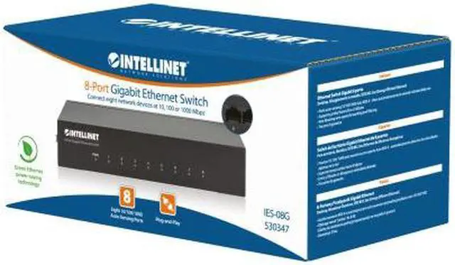 Alt view image 8 of 8 - Intellinet 8-Port Gigabit Ethernet Switch, Desktop size, Metal Housing, IEEE 802.3az (Energy Efficient Ethernet)