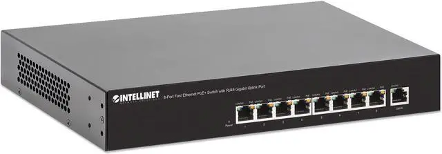 Alt view image 2 of 7 - Intellinet 8-Port Fast Ethernet PoE+ Switch, 8 x PoE ports, IEEE 802.3at/af Power-over-Ethernet (PoE+/PoE), Endspan, Desktop