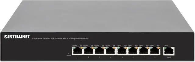 Alt view image 3 of 7 - Intellinet 8-Port Fast Ethernet PoE+ Switch, 8 x PoE ports, IEEE 802.3at/af Power-over-Ethernet (PoE+/PoE), Endspan, Desktop