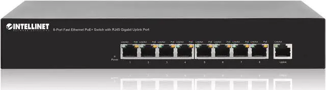 Alt view image 5 of 7 - Intellinet 8-Port Fast Ethernet PoE+ Switch, 8 x PoE ports, IEEE 802.3at/af Power-over-Ethernet (PoE+/PoE), Endspan, Desktop