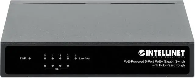 Alt view image 3 of 9 - Intellinet PoE-Powered 5-Port Gigabit Switch with PoE-Passthrough, One PoE PD Port, Four PSE PoE ports, IEEE 802.3at/af (PoE+/PoE) Compliant, PoE Power Budget up to 60 W, Desktop Format, Wall-mount Option