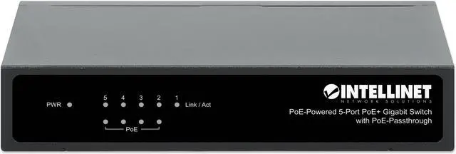 Alt view image 5 of 9 - Intellinet PoE-Powered 5-Port Gigabit Switch with PoE-Passthrough, One PoE PD Port, Four PSE PoE ports, IEEE 802.3at/af (PoE+/PoE) Compliant, PoE Power Budget up to 60 W, Desktop Format, Wall-mount Option