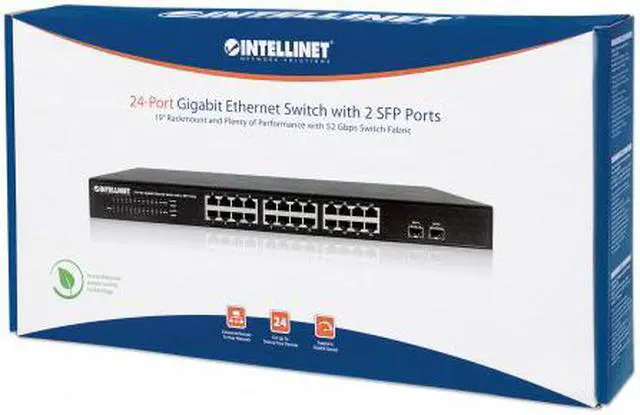 Alt view image 4 of 5 - Intellinet 24-Port Gigabit Ethernet Switch with 2 SFP Ports, 24 x 10/100/1000 Mbps RJ45 Ports + 2 x SFP, IEEE 802.3az (Energy Efficient Ethernet), 19" Rackmount, Metal