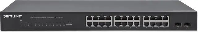 Alt view image 5 of 5 - Intellinet 24-Port Gigabit Ethernet Switch with 2 SFP Ports, 24 x 10/100/1000 Mbps RJ45 Ports + 2 x SFP, IEEE 802.3az (Energy Efficient Ethernet), 19" Rackmount, Metal