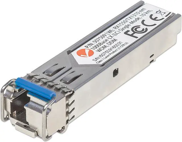 Main image of Intellinet Gigabit Fiber WDM Bi-Directional SFP Optical Transceiver Module, 1000Base-LX (LC) Single-Mode Port, 10 km (6.2 mi.), WDM (RX1550/TX1310)