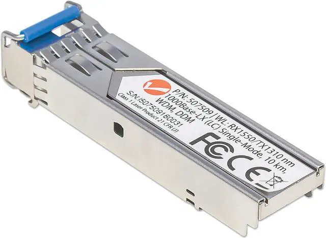 Alt view image 3 of 4 - Intellinet Gigabit Fiber WDM Bi-Directional SFP Optical Transceiver Module, 1000Base-LX (LC) Single-Mode Port, 10 km (6.2 mi.), WDM (RX1550/TX1310)