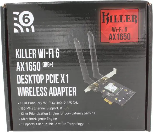 Alt view image 6 of 6 - Intel Rivet Networks Killer AX1650 PCI Express Card - Up to 2.4 Gbps of Wireless Throughput