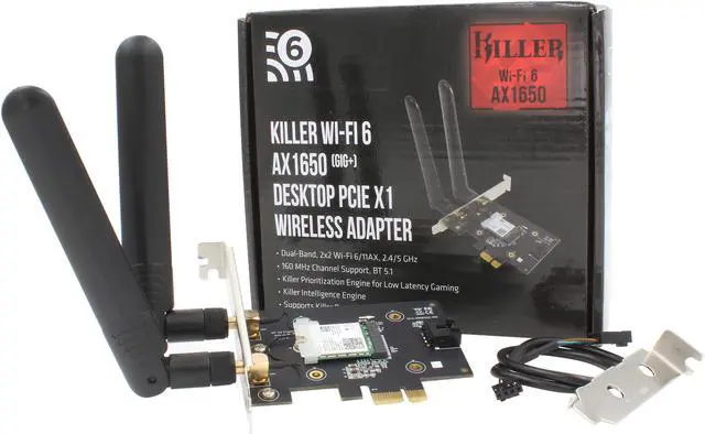 Alt view image 5 of 6 - Intel Rivet Networks Killer AX1650 PCI Express Card - Up to 2.4 Gbps of Wireless Throughput