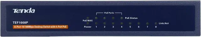 Alt view image 2 of 6 - Tenda TEF1008P 8-Port 10/100Mbps Desktop Switch with 4-Port PoE