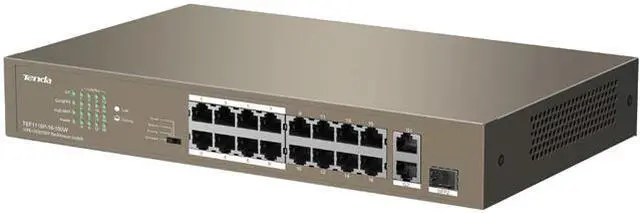 Main image of Tenda TEF1118P-16-150W Unmanaged 16FE+2GE/1SFP Desktop Switch With 16-Port PoE